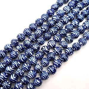 Blue White Porcelain Round Beads Hand Painted Swirl Wave Ceramic Jewelry Making (8mm)