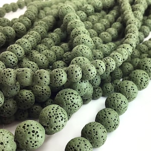 Deep Green Lava Stone Volcanic Bead Rocks Diffuser Oil Round Bead - Colored Volcanic Rock Loose Beads Healing Chakra 6MM 8MM 10MM 15&quot; strand