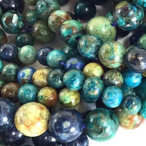Natural Chrysocolla Round Bead Genuine Green Blue Chrysocolla Grede AA Natural Gemstone Loose Beads 6MM 8MM 10MM 12MM Bulk Lot Options
