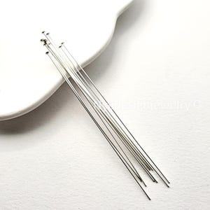 Metal Flat Head Pins, Silver Plated Headpins, Beading Wire Findings, Handmade Jewelry Supply 3''  22 Gauge 10pcs