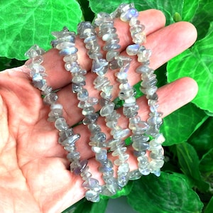 Gemstone Labradorite Chips Bracelet Genuine Labradorite Bracelet Natural Labradorite Nugget Stretch Bracelet Handmade Balance Crystal