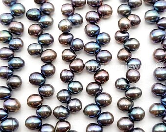Top-Drilled Peacock Freshwater Pearl Beads 6x7mm Blue Gray 15" Strand