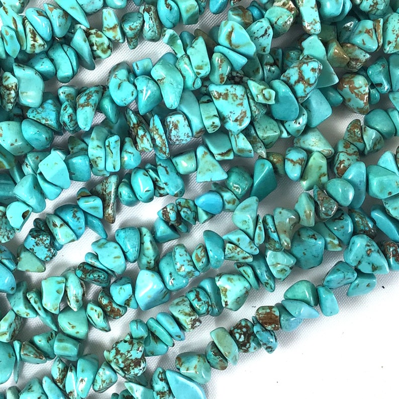 Turquoise Blue Howlite Chip Bead Magnesite Turquoise Chip Bead 7mm-10mm Pebble Nugget Chip 30 Full inch Strand High-Quality Gemstone Beads image 2