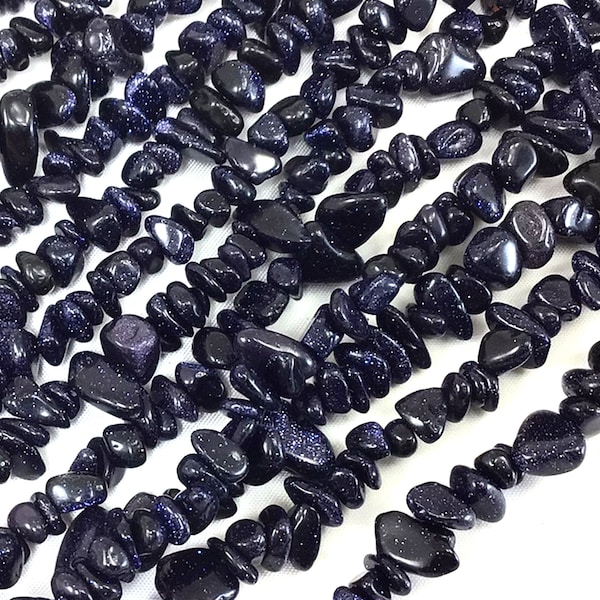 Blue Goldstone Chip Bead | Goldstone Nugget Small Pebble Bead 7mm-10mm Chip 30" Full inch Strand High Quality Gemstone Bead