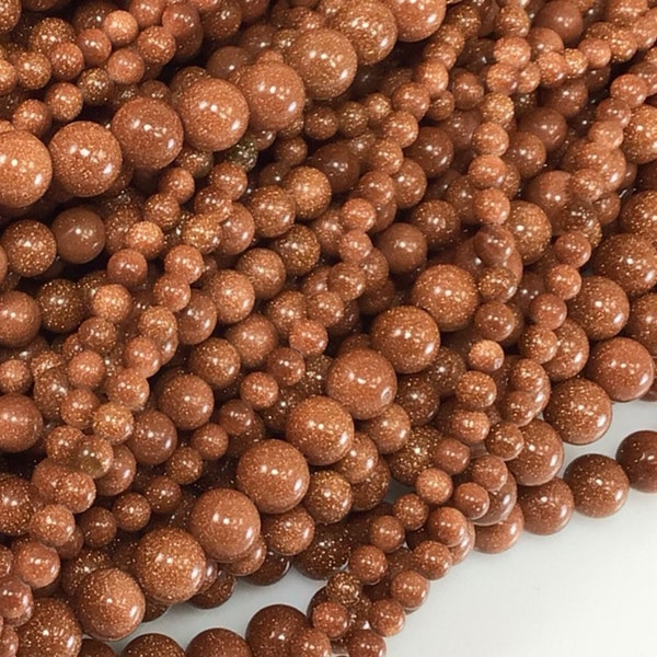 Goldstone Beads Sand Stone Smooth Round Loose Beads 4MM 6MM 8MM 10MM 12MM Bulk Lot Options 15" strand