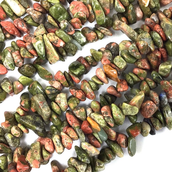 Gemstone Unakite Chip Bead Green Unakite Nugget Pebble Chip Bead 7mm-10mm Raw Stone Chip 30" Full inch Strand High Quality Gemstone Bead