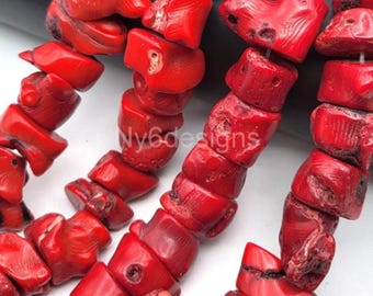 Large Red Coral Nugget Loose Beads 12-20mm 15" Necklace Making Boho Jewelry