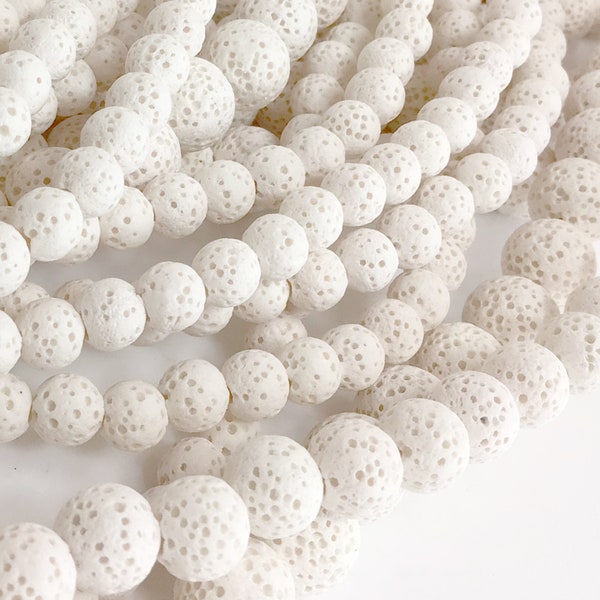 White Lava Natural Lava Beads Rocks Diffuser Oil Round Beads - Volcanic Rock Loose Beads Healing Chakra 6MM 8MM 10MM 15" strand