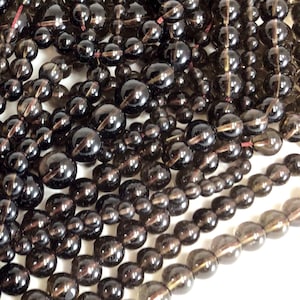 Smoky Quartz Beads High Quality Natural Gemstone Round Loose Beads 4MM 6MM 8MM 10MM 12MM Bulk Lot Options 15&quot; strand