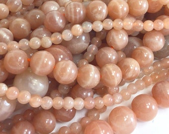 Peach Moonstone Beads High Quality Moonstone Bead Natural Gemstone Round Loose Beads 4MM 6MM 8MM 10MM 12MM Bulk Lot Options