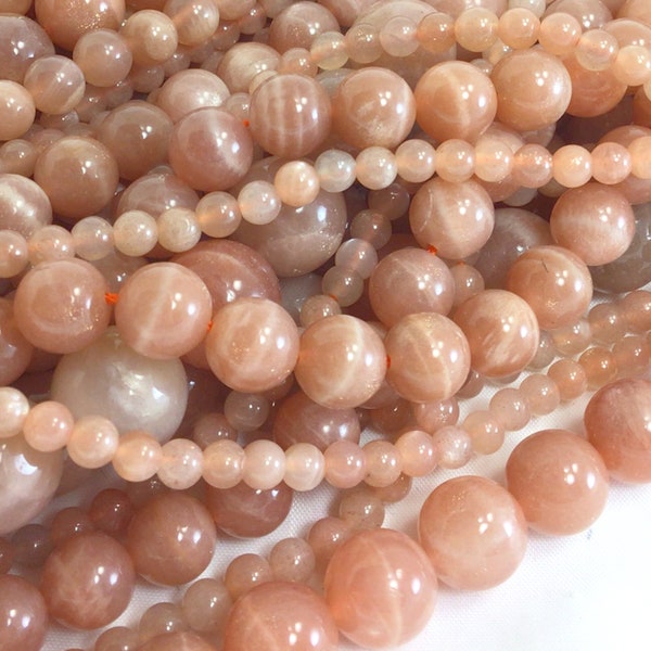 Peach Moonstone Beads High Quality Moonstone Bead Natural Gemstone Round Loose Beads 4MM 6MM 8MM 10MM 12MM Bulk Lot Options