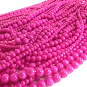 Pink Glass Pearl Coated Round Bead Smooth Bead 4mm 6mm 8mm 15&quot; Full inch Strand High Quality Gemstone Crystal Bead