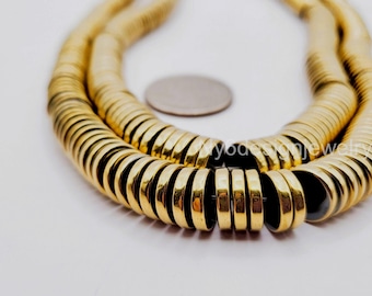 Gold Hematite Heishi Beads 15" Strand 4-12mm Gemstone Beads
