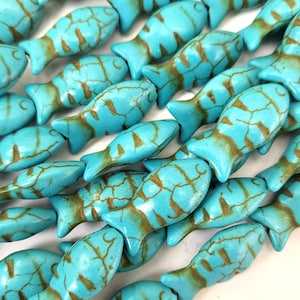 Turquoise Blue Fish Charm Curved Turquoise Bead Animal Charm Stone Magnesite Turquoise Howlite Spacer Loose Beads 24mm 17pcs