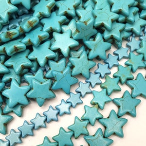 Turquoise Star Bead Howlite Turquoise Blue Star Spacer Loose Bead 15&quot; strand 12mm 15mm 20mm Cute Star Shape for Bracelet Beading Supplies
