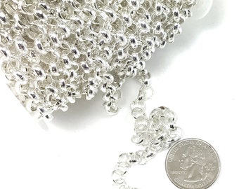 7mm Shiny Silver Rolo Chain - Soldered Link Jewelry Making
