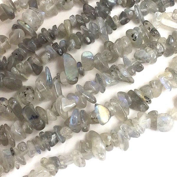 Labradorite Chip Bead | Gray Blue Labradorite Nugget Small Pebble Bead 7mm-10mm Chip 30" Full inch Strand High Quality Gemstone Bead