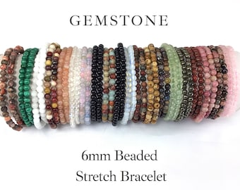 6mm Gemstone Beaded Stretch Bracelet Natural Crystal Healing Jewelry
