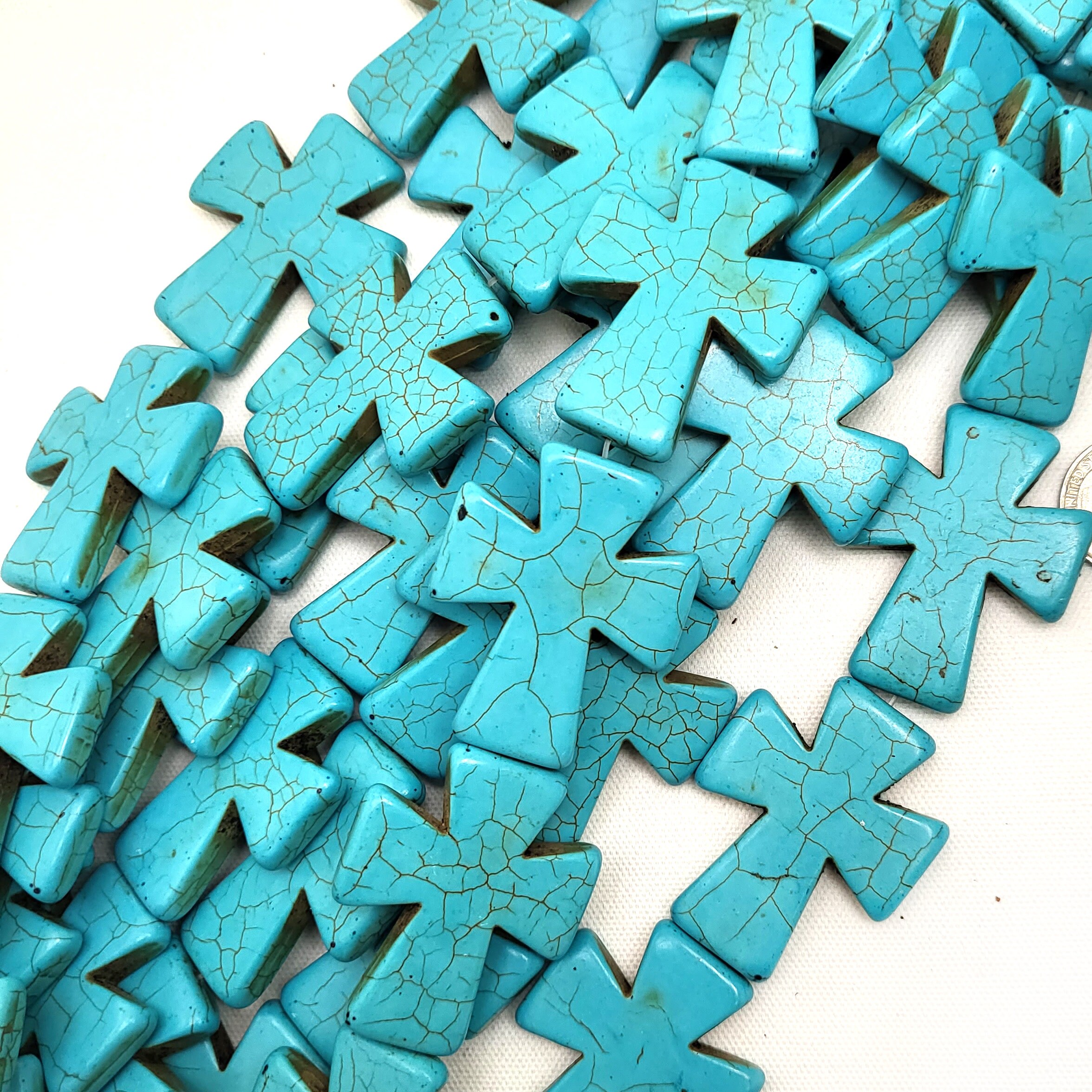 35x30mm 50x40mm Turquoise Howlite Cross Beads Necklace Making (5pcs ...