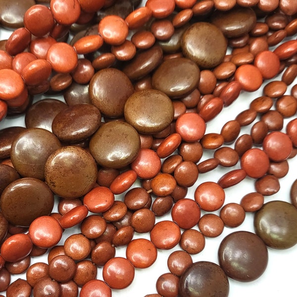 Brown Coin Bead Magnesite Turquoise Howlite Coin Bead 15" inch Strand 10mm 12mm 20mm High Quality Gemstone Crystal Healing