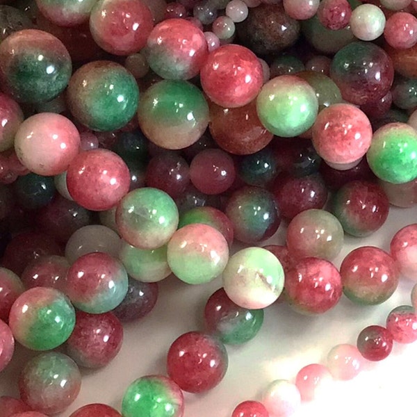 Jade Beads Watermelon Jade 15" Natural Gemstone Round Loose Beads 4MM 6MM 8MM 10MM 12MM Bulk Lot Options