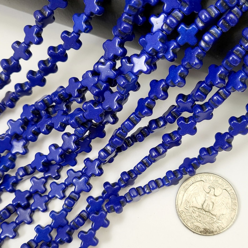 Blue Howlite Cross Beads 8mm Gemstone Strand 15