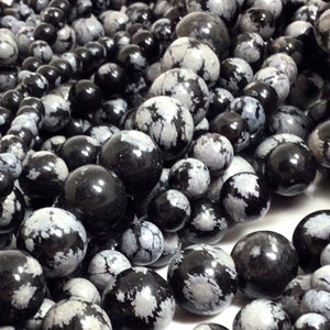 Snowflake Obsidian Round Beads Black Obsidian Grade AA Natural Gemstone Round Loose Beads 4MM 6MM 8MM 10MM 12MM Bulk Lot Options 15&quot; strand