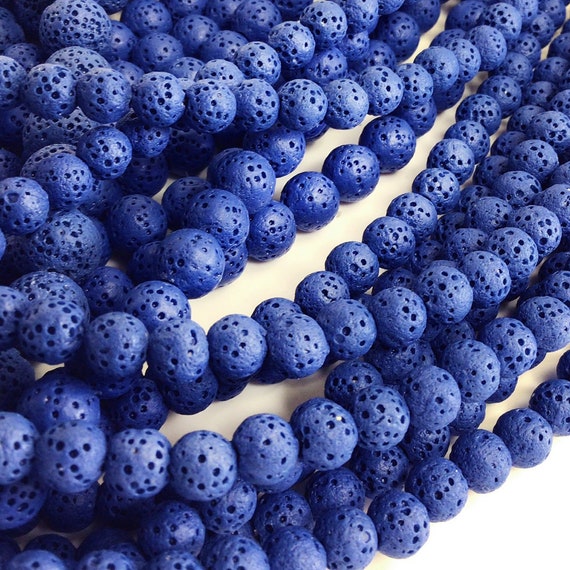 Dyed Lava Rock Round Beads Dark Blue 6MM