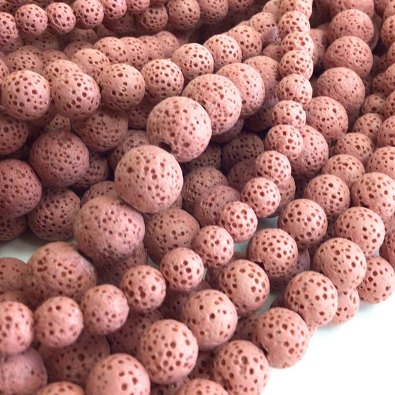 Natural Lava Rock Beads Round Volcanic Stone Beads White/Pink