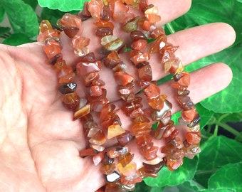 Handmade Carnelian Chip Bracelet Stretch Gemstone Jewelry