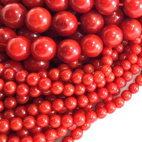 Coral Round Bead Red Coral Grade AA Red Gemstone Round Loose Beads 2MM 3MM 4MM 6MM 8MM 10MM 12MM Bulk Lot Options 15" strand