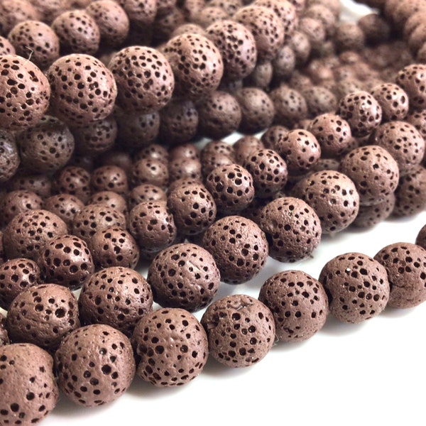 Brown Lava Stone Volcanic Lava Bead Rocks Diffuser Oil Round Bead - Colored Volcanic Rock Loose Beads Healing Chakra 6MM 8MM 10MM 15" strand