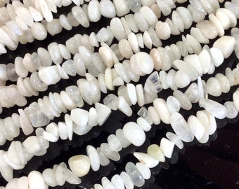 White Moonstone Chip Beads 30" Strand 7-10mm