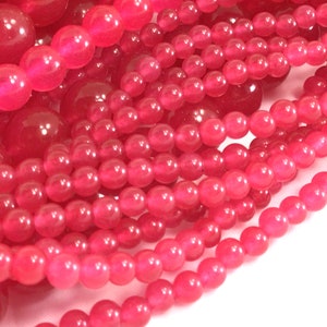 Jade Beads Hot Pink Jade Genuine Gemstone Round Loose Beads 4MM 6MM 8MM 10MM 12MM Bulk Lot Options