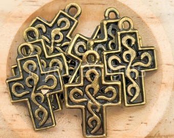 Vintage-Style Cross Charms – 8pcs Antique Brass 15x12mm Pendants for Handmade Jewelry & Crafts