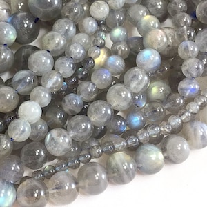Natural Blue Labradorite Round Beads Genuine Grade AAA Natural Gemstone Smooth Round Loose 4MM 6MM 8MM 10MM 12MM Bulk Lot Option 15&quot; strand