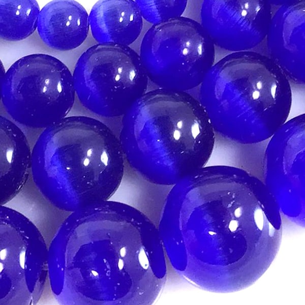 Navy Blue Cat Eye Glass Lapis Lazuli Color Crystal Round Bead 4mm 6mm 8mm 10mm 12mm 14" inch Strand High Quality Gemstone Crystal Loose Bead