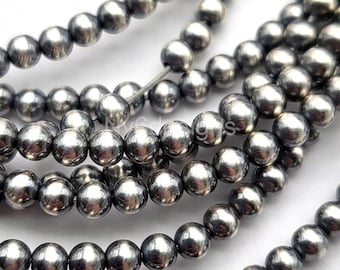 4mm Sterling Silver Oxidized Desert Pearls – Round Seamed Spacer 20pcs Navajo Style Pearl