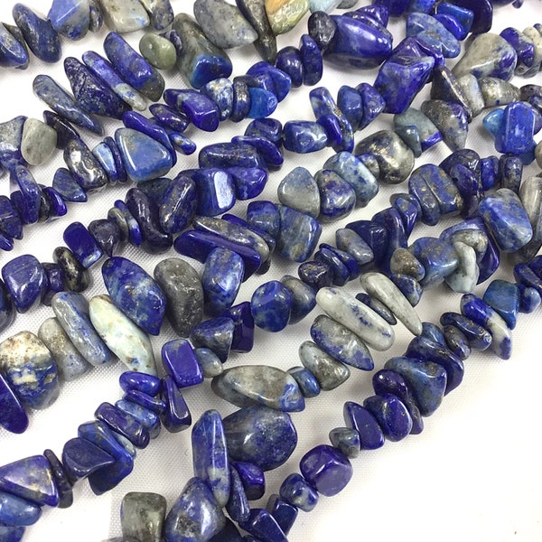 Blue Lapis Chip Bead | High Quality Lapis Lazuli Nugget Small Pebble Bead 7mm-10mm Chip 30" Full inch Strand Gemstone Bead