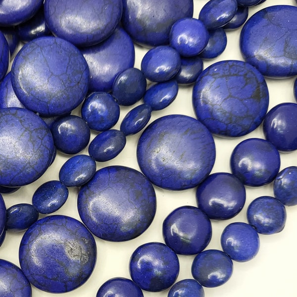 Navy Blue Coin Bead Magnesite Turquoise Howlite Coin Bead 15" inch Strand 10mm 12mm 20mm High Quality Gemstone Crystal Healing