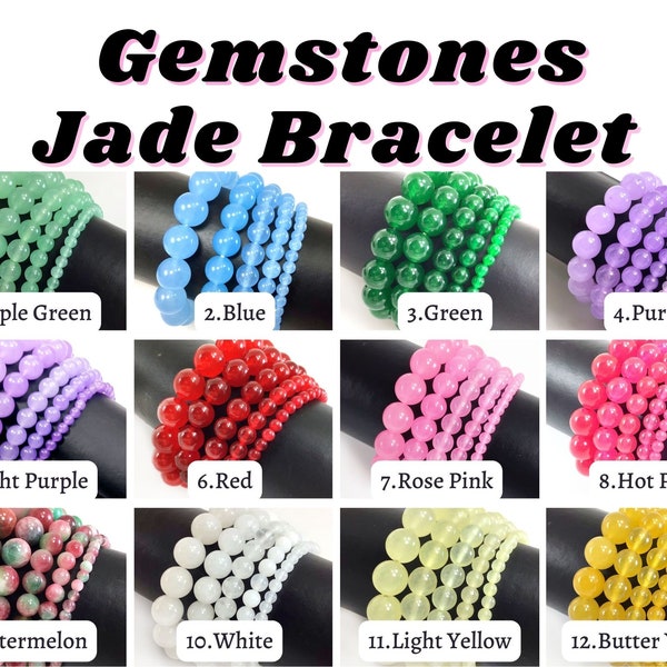 Jade Stretch Bracelet Gemstone Bracelet Beaded Bracelet Crystal Smooth Round Bead Gift 4MM 6MM 8MM 10MM 12MM Customize Purple Green Red Pink