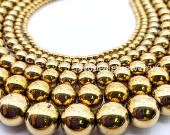 3-12mm Gold Hematite Beads AA Shiny Gemstone Round 15" Strand