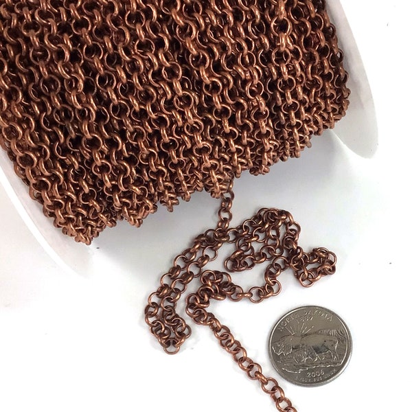 5mm Copper Rolo Chain 5mm Belcher Chain Necklace Round Link Chain Copper Necklace Chain Sold by FT Soldered Women,Men Chain Jewelry Making