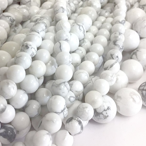 White Howlite Beads Howlite Gray Web Natural Gemstone Smooth Round Loose Beads 4MM 6MM 8MM 10MM 12MM Bulk Lot Options 15" strand