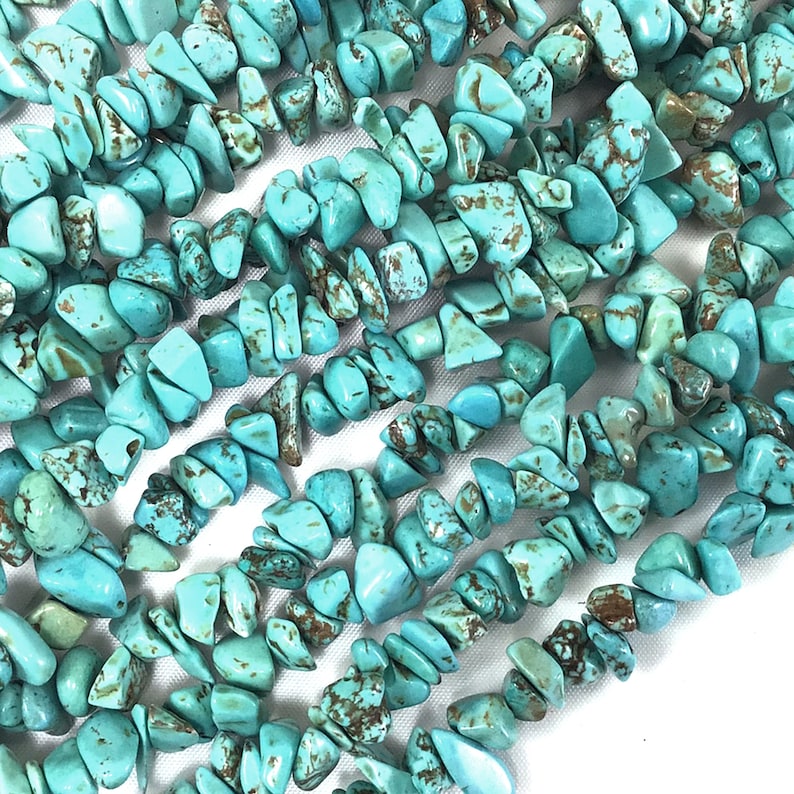 Turquoise Blue Howlite Chip Bead Magnesite Turquoise Chip Bead 7mm-10mm Pebble Nugget Chip 30 Full inch Strand High-Quality Gemstone Beads image 1