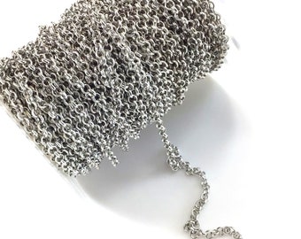 3mm Antique Silver Rolo Chain Soldered Round Link Jewelry Making Sold by FT