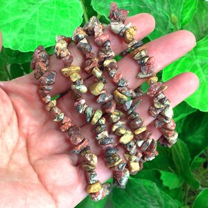 Leopard Jasper Bracelet Stretch String Bracelet Natural Gemstone Jasper Chips Bracelets Nugget Chips Beaded Handmade Jewelry Balance Crystal