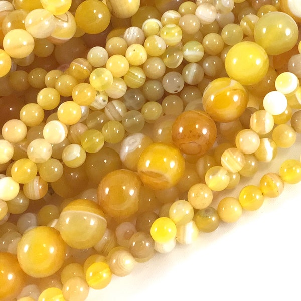 Yellow Agate Beads Yellow Agate Genuine Genuine Gemstone Round Loose Beads 4MM 6MM 8MM 10MM 12MM Bulk Lot Options 15" strand