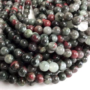 African Bloodstone Beads Genuine Natural Gemstone Round Loose Beads 4MM 6MM 8MM 10MM 12MM Bulk Lot Options
