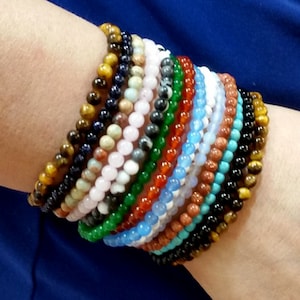 Gemstone Stretch Bracelet, Men Bracelet Friendship Crystal Beaded Bracelet, Smooth Round Bead Bracelet Healing Balance 4MM 6MM 8MM 10MM 12MM